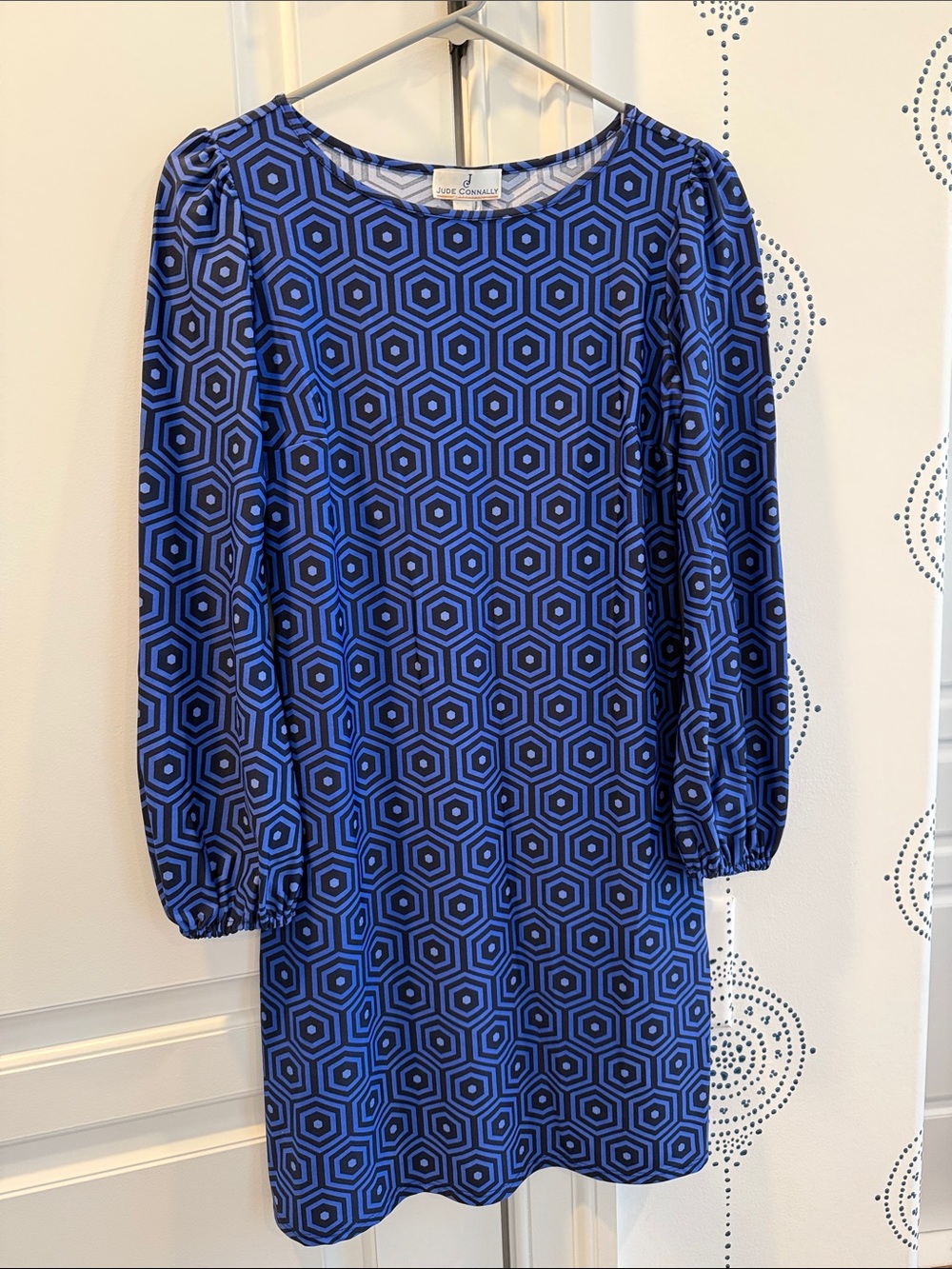 Jude Connally Royal Blue & Black Geometric Long-Sleeve Shift Dress